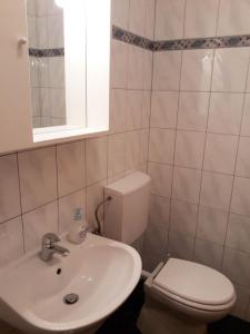 bagno con servizi igienici bianchi e lavandino di Apartment Zdravko - with parking a Omiš (Almissa)