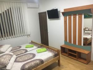 - une chambre avec un lit et un miroir dans l'établissement AlekSelena, à Malekhuv
