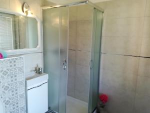 a shower with a glass door in a bathroom at Guesthouse Porec in Poreč