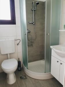 a bathroom with a shower with a toilet and a sink at Apartments Grahovac in Umag