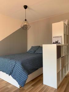 a bedroom with a bed and a white cabinet at Esprit Studio sur plateau central in Clermont-Ferrand