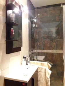 a bathroom with a sink and a shower at Lalas Ramblas Estudio Santa Cruz Tenerife in Santa Cruz de Tenerife