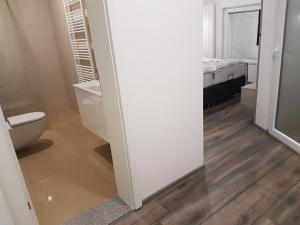 a small bathroom with a toilet and a sink at Apartments AS Dubrave in Dubrave Gornje