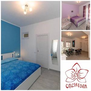 2 fotos de un dormitorio con cama y una habitación en B&B Orchidea en Salerno