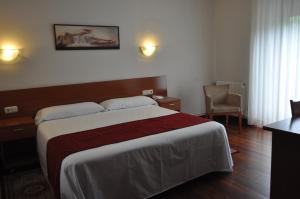 a hotel room with a bed and a chair at Pension Alameda in San Sebastián