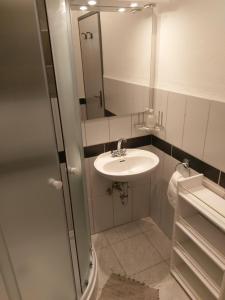 y baño con lavabo y espejo. en Apartments Ingrid, en Novigrad Istria