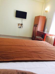 um quarto com uma cama, uma secretária e uma televisão em Madara Hotel em Horana