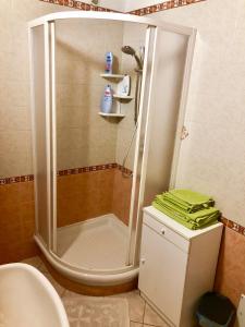a shower in a bathroom with a toilet and a sink at La marina in Cagliari