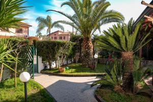 un patio con palmeras en una casa en Villa Porto Ada Residence, en Pizzo