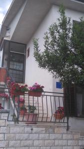 a balcony with potted plants on a house at Apartman Dino in Roč