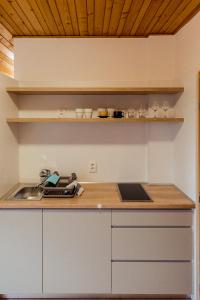 a kitchen with a sink and a counter top at Apartmány Hrady in Zuberec