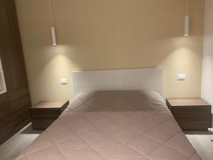 1 dormitorio con 1 cama grande y 2 mesitas de noche en Il parco di Yuki (1), en Ancona