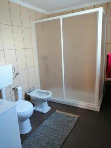 a bathroom with a toilet and a shower stall at Casa dos biscoitos in Madalena +11 photos