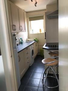 ロンドンにあるAffordable Lux and Cozy 1 bed flat in Chelseaの小さなキッチン(シンク、食器洗い機付)