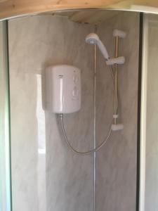 e bagno con doccia e soffione. di Earls View Maxi Pod a Carna