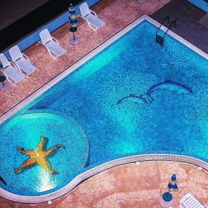 una piscina con sillas y una estrella de mar. en Apartments in Kristal Complex, en Nesebar