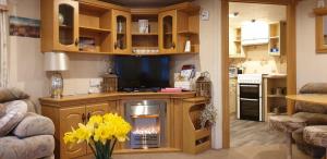 a living room with a television and a fireplace at C28 Angels retreat in Par