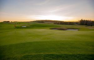 a golf course with a hole in the middle of a green at Revontuli Resort Glass Igloos in Hankasalmi