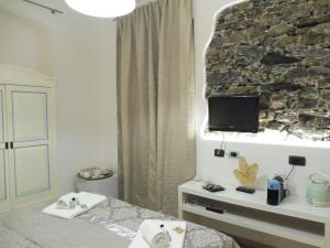 a bedroom with a bed and a tv on a wall at Rio Groppo Guesthouse in Manarola