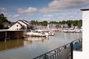 鲍内斯温德米尔Marina Boathouse, lake windermere lets的停靠在码头的一群船