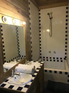 a bathroom with a sink and a shower at Roatan Bed & Breakfast Apartments in West End