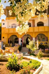 a large garden with flowers in it at The Mango Guest House in Aswan