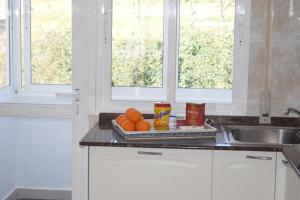 a kitchen counter with a tray of oranges and a sink at La Casa de Manuel in Portomarin