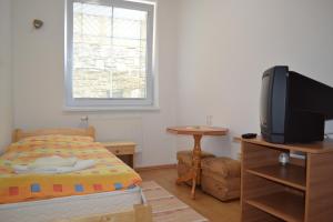 a small bedroom with a bed and a tv at Privat Julia in Vrbov