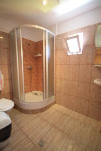 un baño con ducha y WC en Vila Casa Leul, en Jupiter