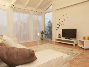 a living room with a couch and a flat screen tv at Lush Villa with Private Swimming Pool in Marsala Sicily in Marsala