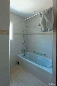 a bathroom with a blue tub in a room at Résidence Giovanello in Porto Pollo