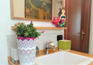 um lavatório de cozinha com um vaso com uma planta em La Casetta di Perugia em Perugia