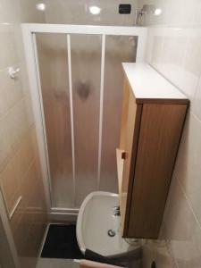 a small bathroom with a shower and a toilet at CENTRO e PARCO 10 min - flat in Monza in Monza