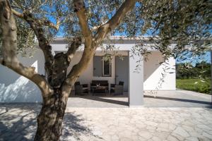 une terrasse avec un arbre en face d'une maison dans l'établissement RESIDENZA FIGURUJA, à Alghero