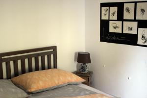 een slaapkamer met een bed en foto's aan de muur bij Domitian Spittal in Spittal an der Drau