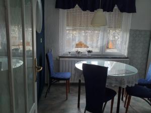 a dining room with a table and chairs and a window at APARTMENT PRIMČEVA in Maribor