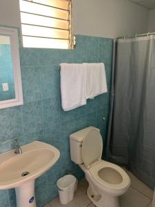 a bathroom with a toilet and a sink and a shower at RESIDENCIAL AGUADULCE in Aguadulce