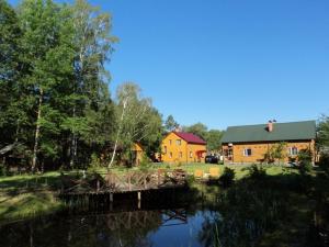 a house and a bridge over a body of water at Садиба Лісова казка in Szack