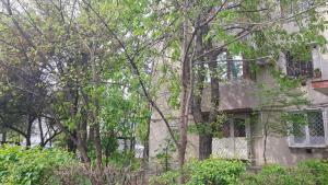una casa vieja con árboles delante de ella en Eden Apartament en Bucarest