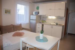 a small apartment with a kitchen and a small table at Babe beach Apartment in Novalja +18 photos