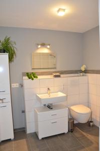 een badkamer met wastafel en toilet bij Ferienwohnung Bühlingen in Rottweil