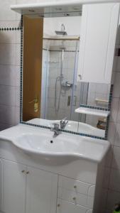 a bathroom with a white sink and a mirror at moonflower in Pliskovica