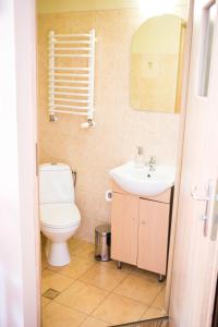 a bathroom with a toilet and a sink at Hotelik Okęcie 39 - Parking i transfer na lotnisku in Warsaw