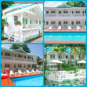 a collage of four pictures of a hotel and a pool at Baan Luang Harn in Phra Nakhon Si Ayutthaya