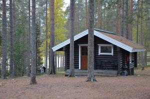 a log cabin in the middle of a forest at Laahtanen camping in Ristijärvi