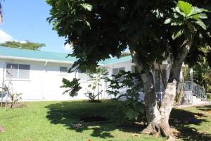 a white house with a tree in the yard at Lotopa Home in Apia