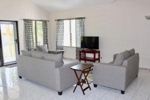 a living room with two couches and a tv at Lotopa Home in Apia