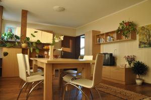 una mesa de comedor y sillas en una habitación en Rado Apartments, en Sapareva Banya