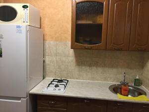 eine Küche mit einem Herd, einer Spüle und einem Kühlschrank in der Unterkunft Апартаменты LUX в центре in Angarsk