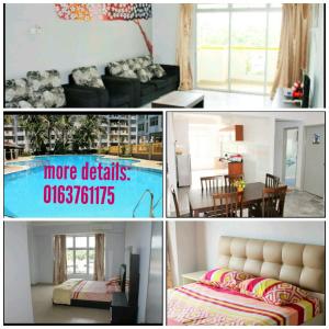 eine Collage mit vier Bildern eines Wohnzimmers in der Unterkunft Ocean View Resort in Port Dickson